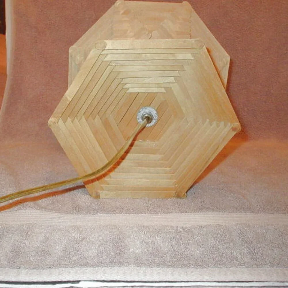 Vtg Popsicle Stick Table Lamp And Shade Wired Folk Tramp Art Boho MCM 60s Hippie